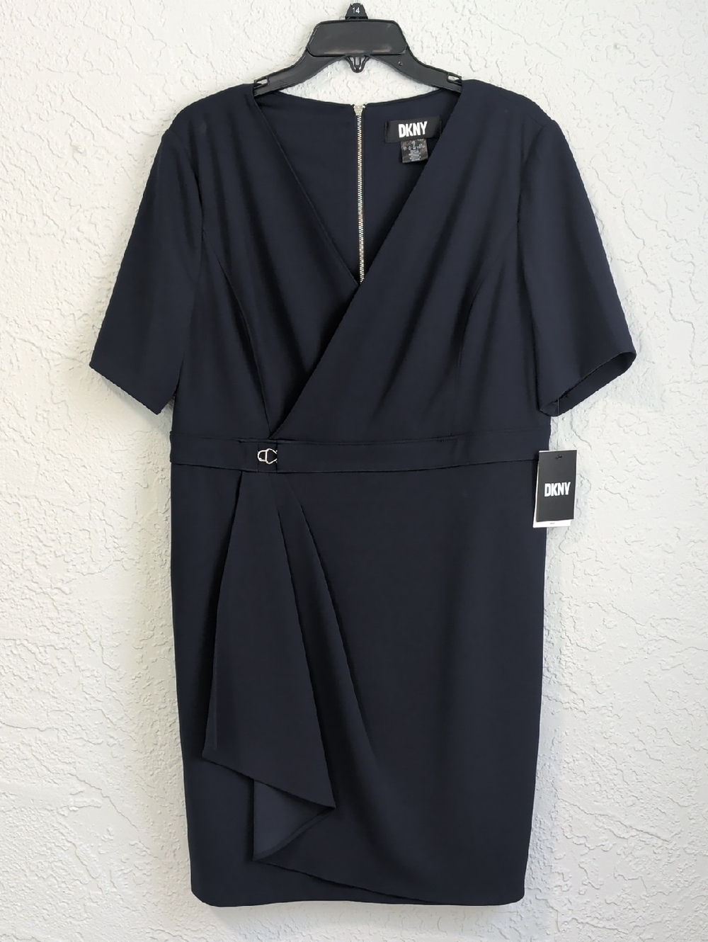 NWT DKNY Navy V-Neck Faux-Wrap Dress